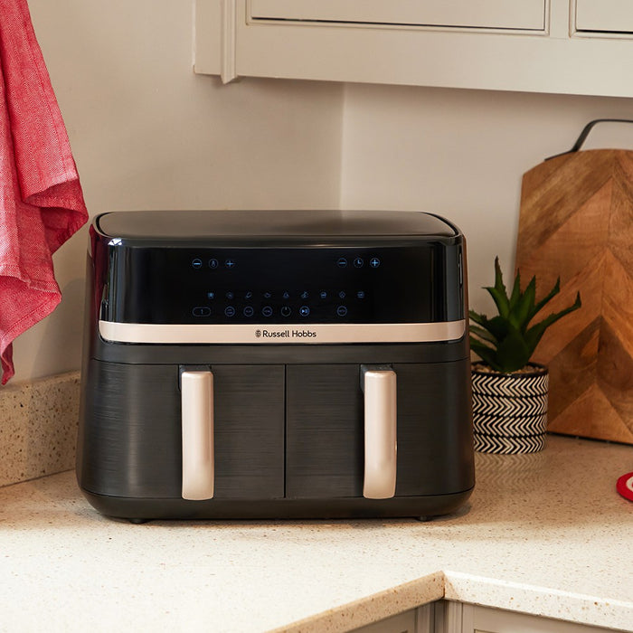 Фритюрник Russell Hobbs с горещ въздух, двоен, 9 л, свободностоящ, 2800 W, черен