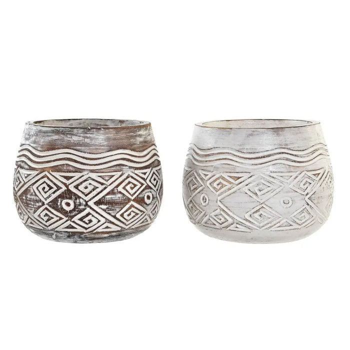 Саксия DKD Home Decor Кафяв Бял (2 броя) (22 x 22 x 16 cm)