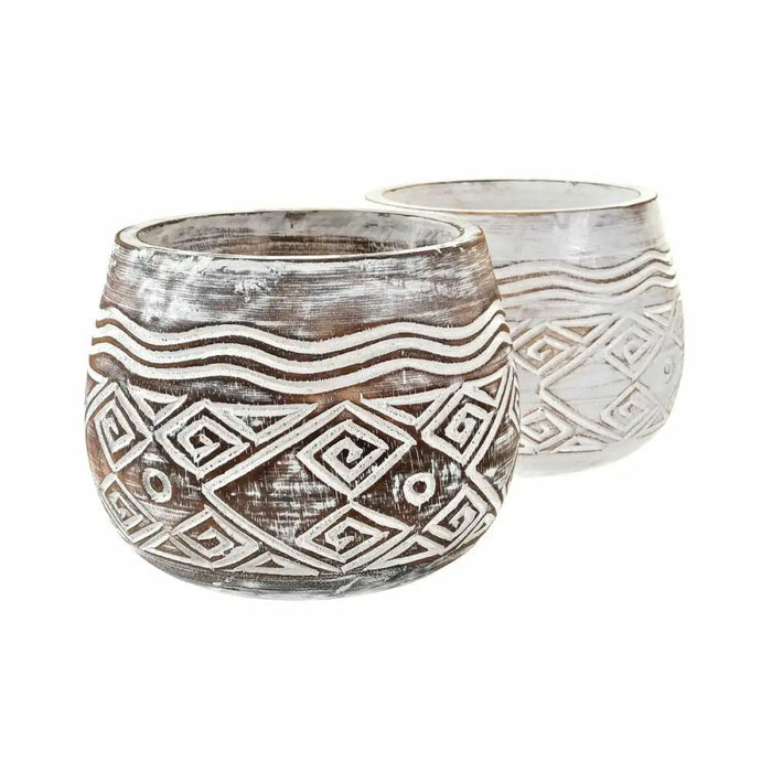 Саксия DKD Home Decor Кафяв Бял (2 броя) (22 x 22 x 16 cm)