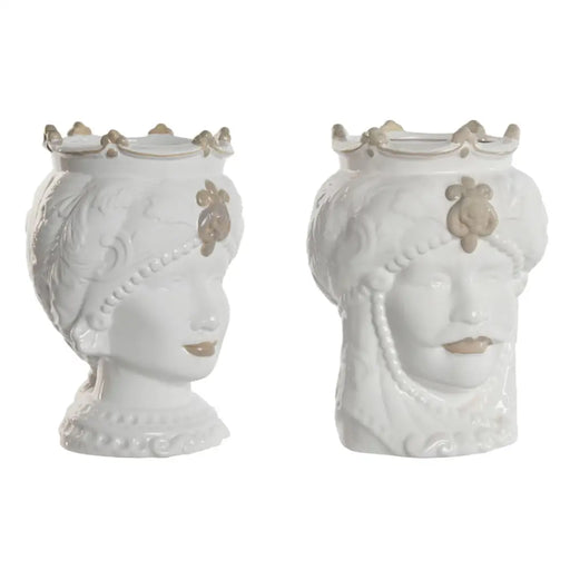 Саксия Home ESPRIT Бял Бежов Порцелан 15 x 15 x 26.5 cm (2