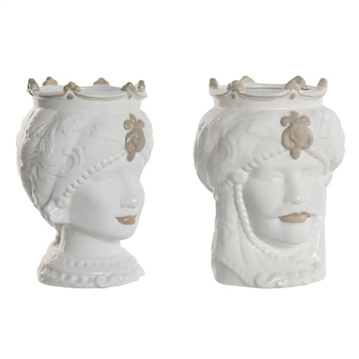 Саксия Home ESPRIT Бял Бежов Порцелан 15 x 15 x 26.5 cm (2