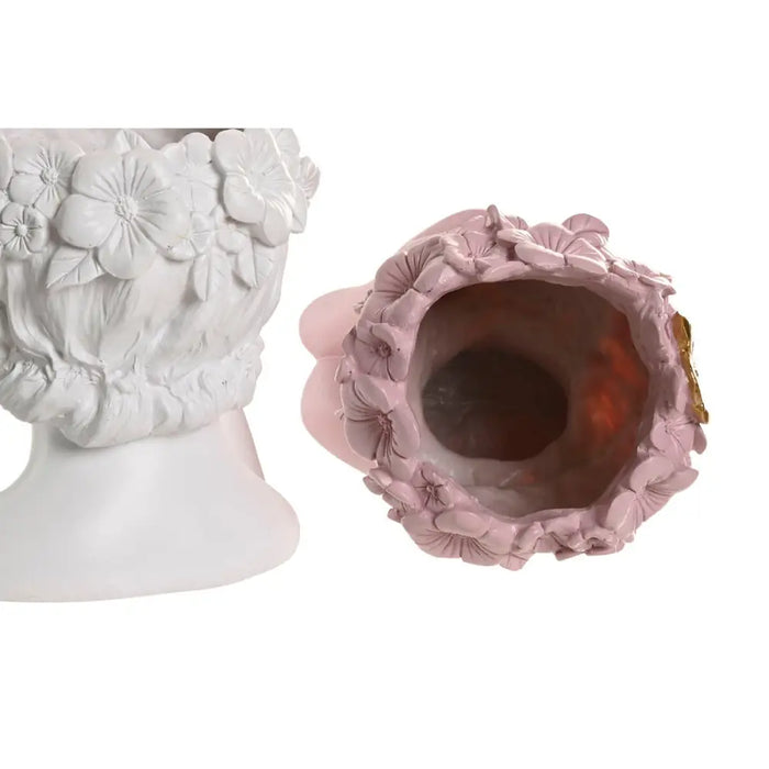 Саксия Home ESPRIT Бял Зелен Розов Златен Смола Град 16,5 X