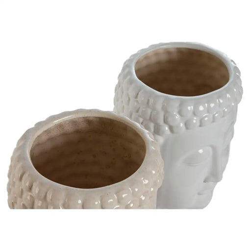 Саксия Home ESPRIT Бял Бежов Керамика 15 x 15 x 25 cm (2