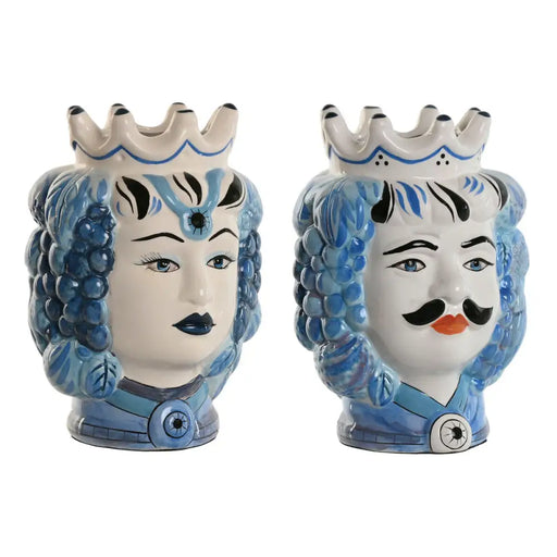 Саксия Home ESPRIT Син Бял Порцелан 15 x 15 x 26 cm