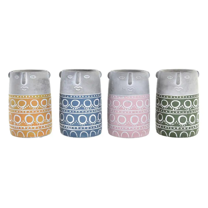 Саксия DKD Home Decor Лице Син Розов Цимент Зелен Жълт (12