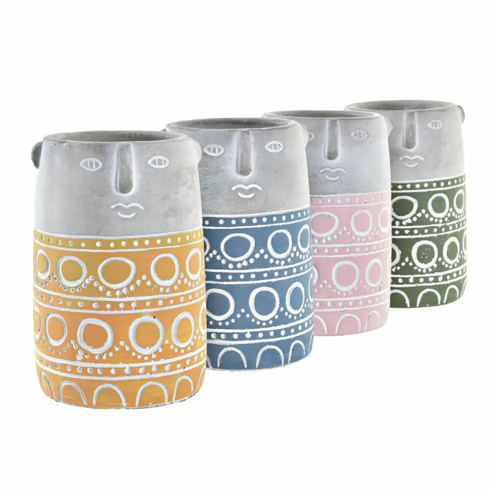 Саксия DKD Home Decor Лице Син Розов Цимент Зелен Жълт (12