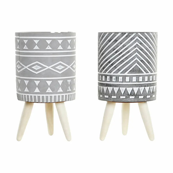 Саксия DKD Home Decor Сив Цимент Бял Бор Boho (14,3 x 14,3