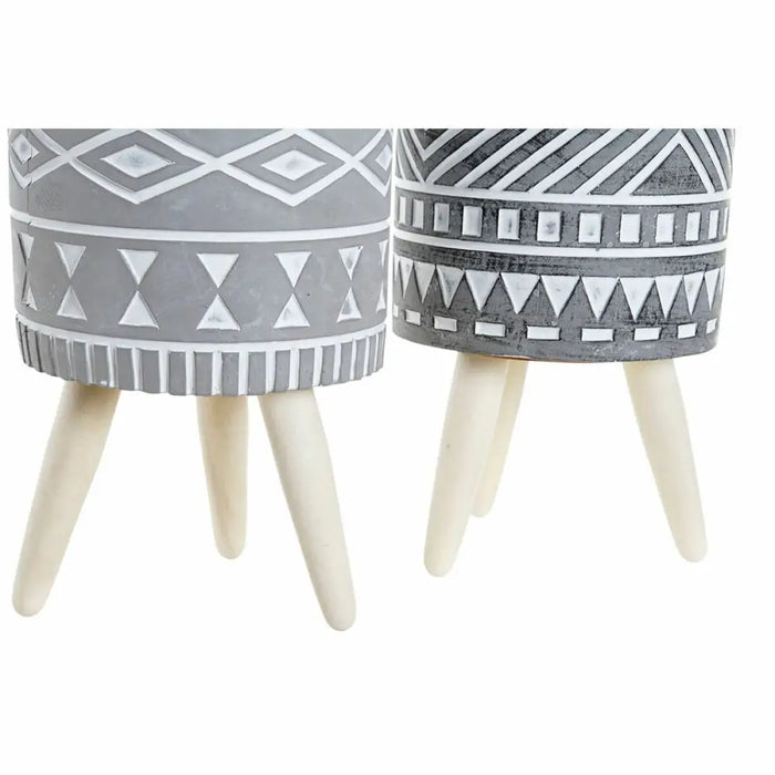 Саксия DKD Home Decor Сив Цимент Бял Бор Boho (14,3 x 14,3