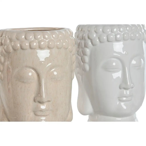 Саксия Home ESPRIT Бял Бежов Керамика 15 x 15 x 25 cm (2