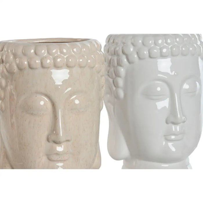 Саксия Home ESPRIT Бял Бежов Керамика 15 x 15 x 25 cm (2
