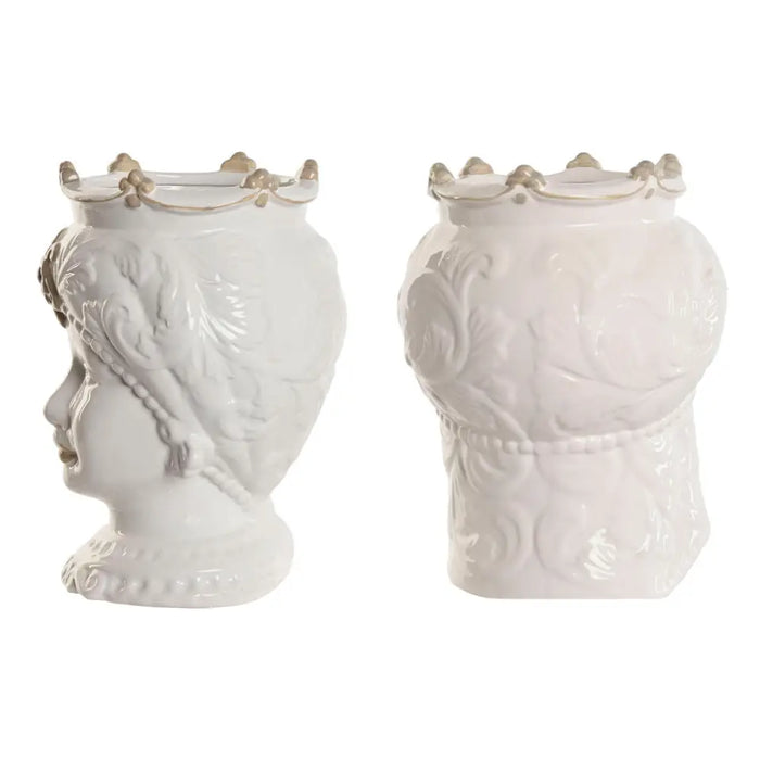 Саксия Home ESPRIT Бял Бежов Порцелан 15 x 15 x 26.5 cm (2