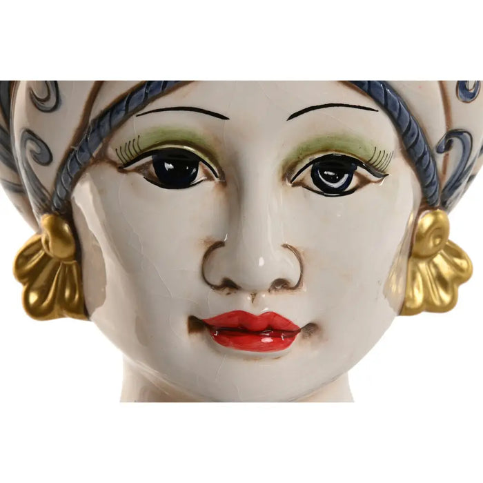 Саксия Home ESPRIT Син Бял Златен Порцелан 15 x 15 x 26 cm