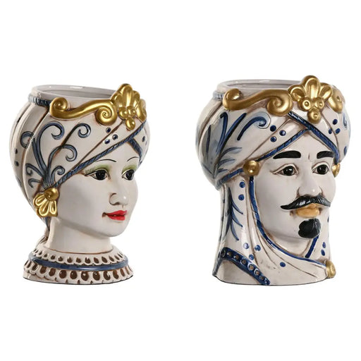 Саксия Home ESPRIT Син Бял Златен Порцелан 15 x 15 x 26 cm