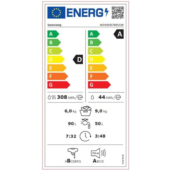 Пералня със сушилня SAMSUNG WD90DB7B85GWU4 Bespoke AI Combo - SmartThings AI Energy, 9/6 кг, 1400 об/мин, White