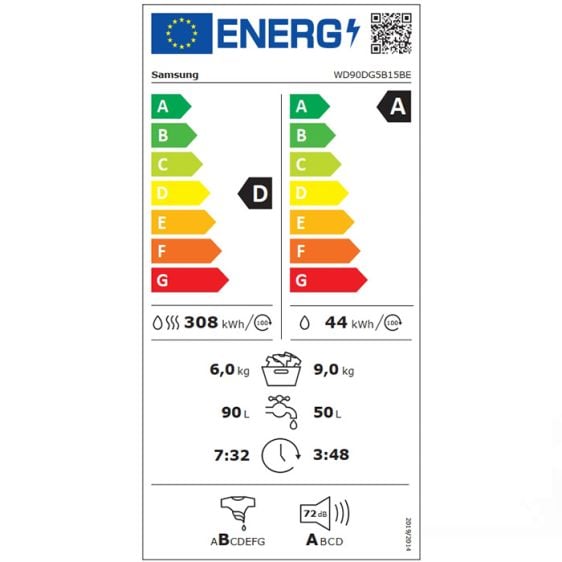 Пералня със сушилня SAMSUNG WD90DG5B15BELE, 9/6 кг, SmartThings AI Energy, 1400 об/мин.