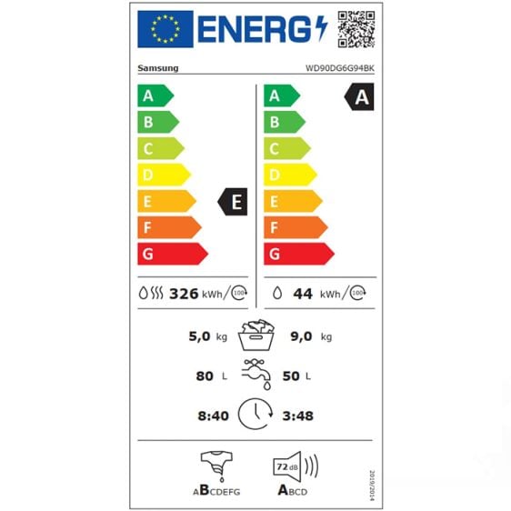Пералня със сушилня SAMSUNG WD90DG6G94BKU4, 9/5 кг, AI Ecobubble™, 1400 об/мин.
