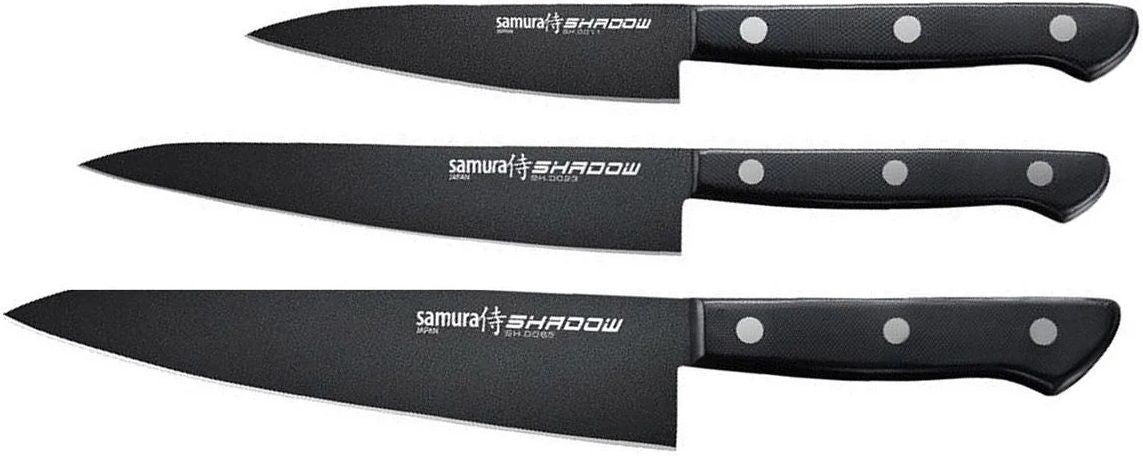 Комплект от 3 ножа Samura - Shadow, черно незалепващо покритие