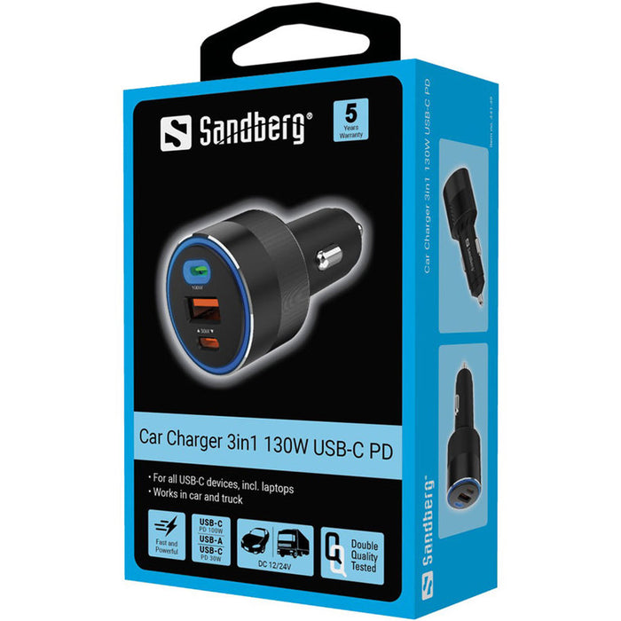 ЗАРЯДНО 12V SANDBERG 3IN1 USB-C PD 130W
