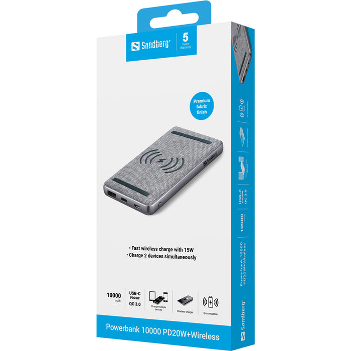 ВЪНШНА БАТЕРИЯ SANDBERG 10Ah PD20W WHIRELESS