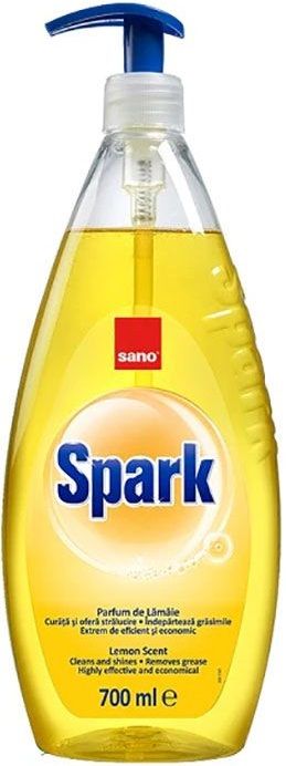 Препарат за съдове с помпа Sano - Spark Lemon, 700 ml
