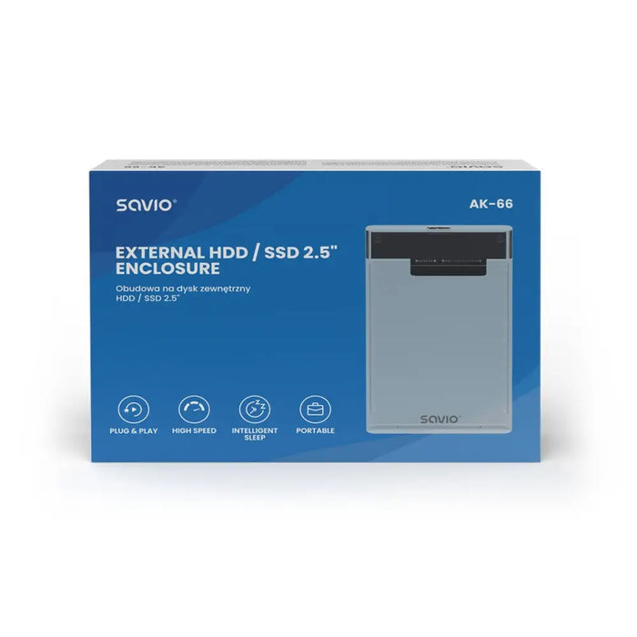 Savio 2.5’’ външен HDD/SSD корпус USB 3.0 прозрачен AK-66