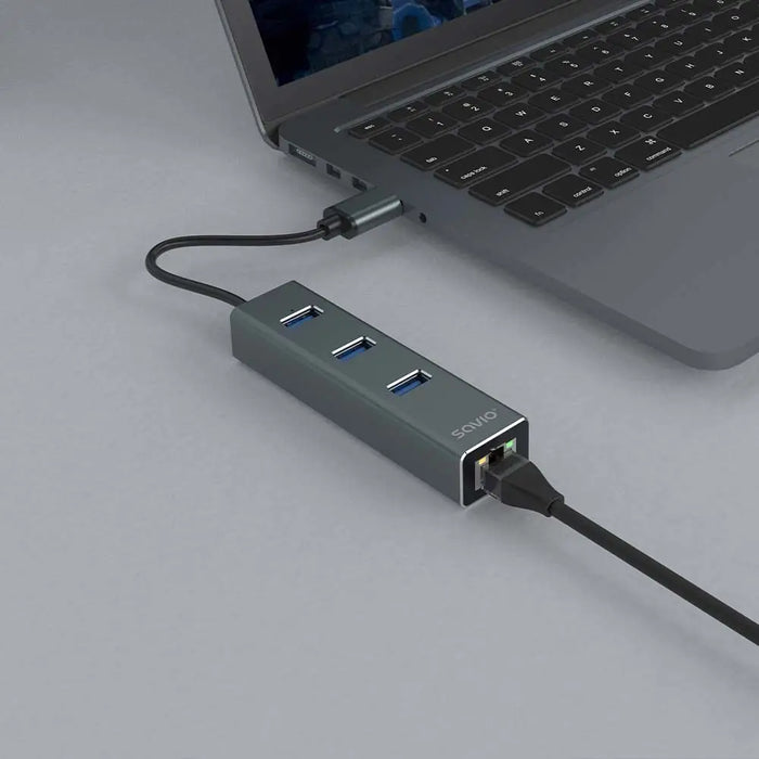 Savio AK-57 USB-A - 3 x USB-A ХЪБ с RJ-45 Gigabit Ethernet