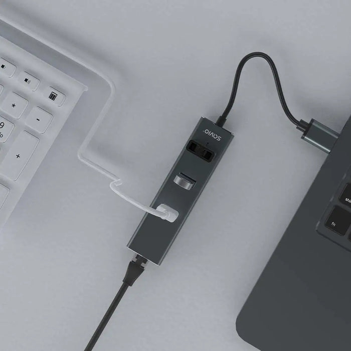 Savio AK-57 USB-A - 3 x USB-A ХЪБ с RJ-45 Gigabit Ethernet