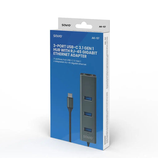Savio AK-57 USB-C - 3 x USB-A ХЪБ с RJ-45 Gigabit Ethernet