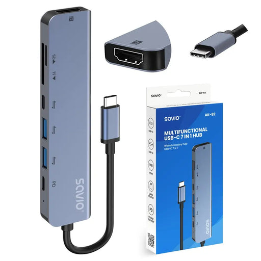 Savio AK-82 интерфейсен хъб USB Type-C 5000 Mbit/s Черен