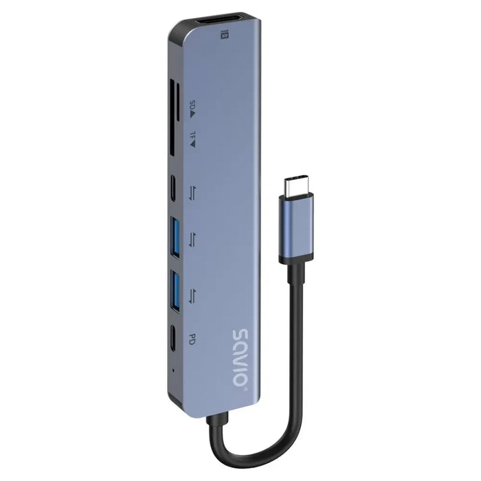 Savio AK-82 интерфейсен хъб USB Type-C 5000 Mbit/s Черен