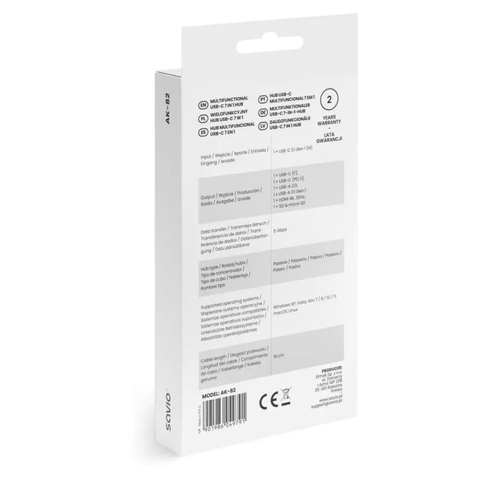 Savio AK-82 интерфейсен хъб USB Type-C 5000 Mbit/s Черен