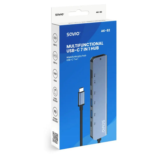 Savio AK-82 интерфейсен хъб USB Type-C 5000 Mbit/s Черен