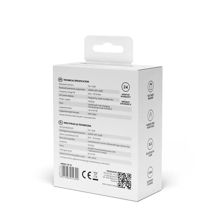 Savio Bluetooth FM трансмитер TR-10 87.6 - 107.9 MHz черен