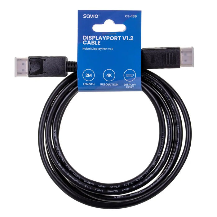 Savio CL-136 DisplayPort кабел 2 м черен