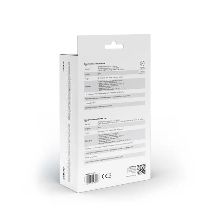 SAVIO DISPLAYPORT (M) - DISPLAYPORT (M) КАБЕЛ V1.4 3 m
