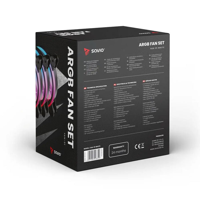 SAVIO FAN-01 WHITE 4 пакета 120 mm ARGB вентилатор