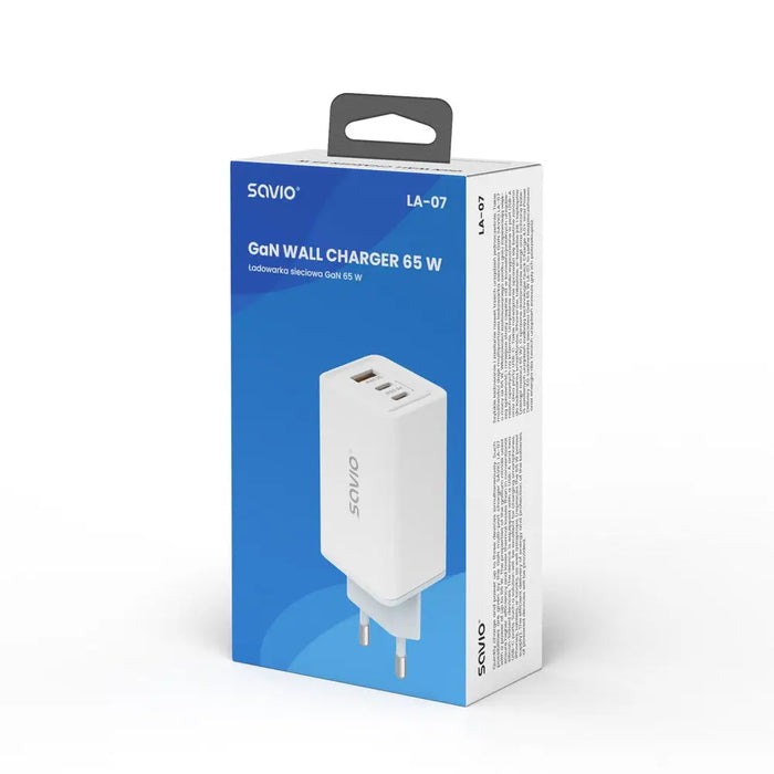 SAVIO LA-07 GaN 65W зарядно устройство USB QC4.0 + PD 3.0