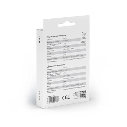 Savio M.2 SSD NVMe външен дисков корпус USB C 3.1 AK 67 сив