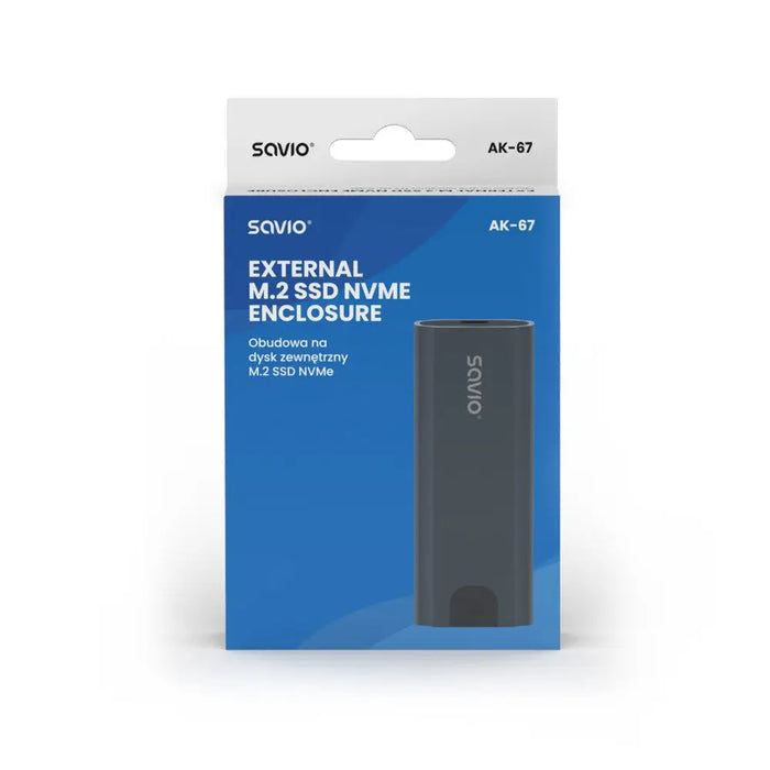Savio M.2 SSD NVMe външен дисков корпус USB C 3.1 AK 67 сив