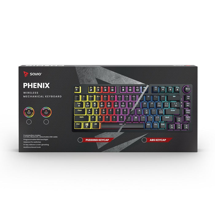 SAVIO PHENIX Безжична механична клавиатура, Gateron Red Pro, ABS