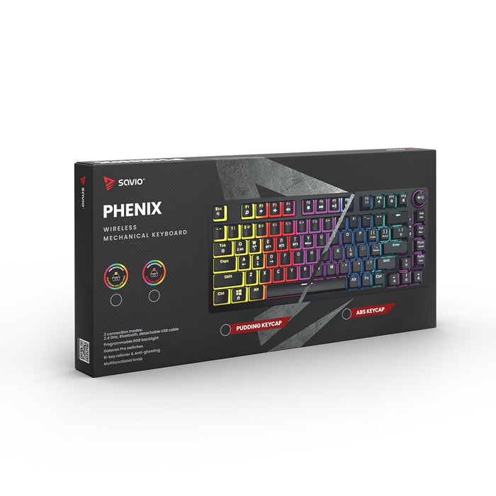 SAVIO PHENIX Безжична механична клавиатура, Gateron Red Pro, ABS