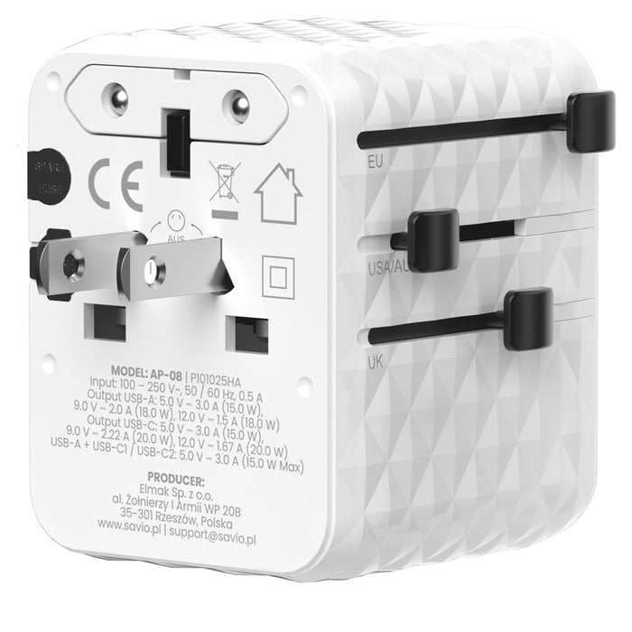 Захранващ адаптер/инвертор Savio AP-08 20 W Бял
