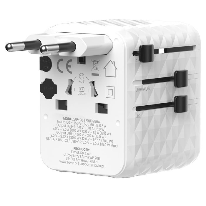 Захранващ адаптер/инвертор Savio AP-08 20 W Бял