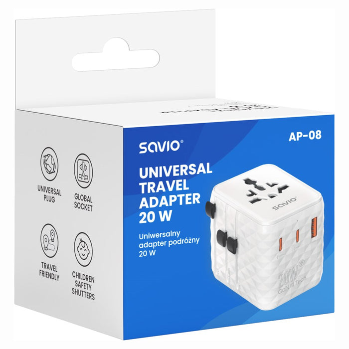 Захранващ адаптер/инвертор Savio AP-08 20 W Бял