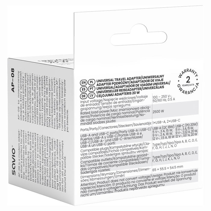Захранващ адаптер/инвертор Savio AP-08 20 W Бял