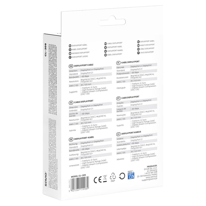 Savio CL-209 DisplayPort кабел 1 м Черен
