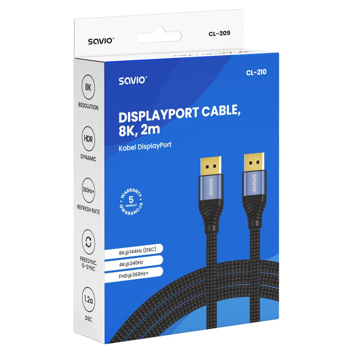 Savio CL-210 DisplayPort кабел 2 м Черен