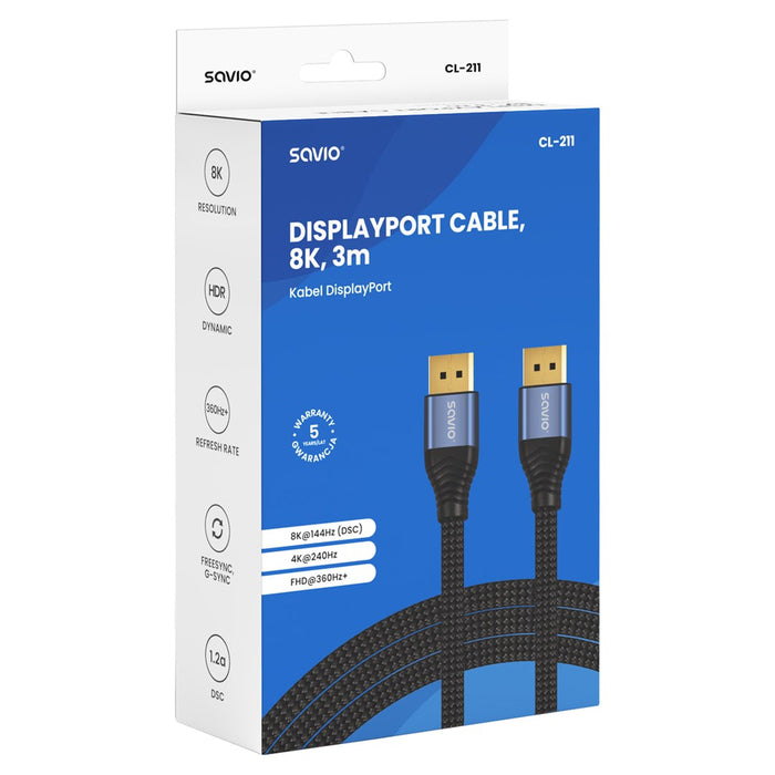 Savio CL-211 DisplayPort кабел 3 м Черен
