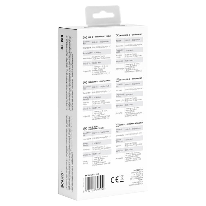 Savio CL-208 USB кабел USB 3.2 Gen 1 (3.1 Gen 1) 2 м USB C Черен, Сив