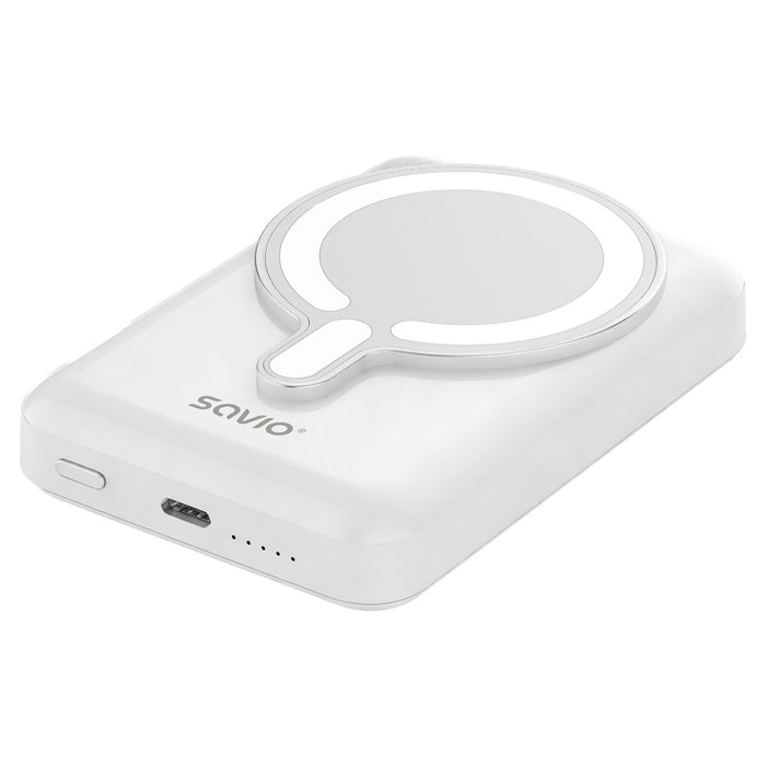 Външна батерия Savio BA-13 10000 mAh с безжично зареждане, бяла